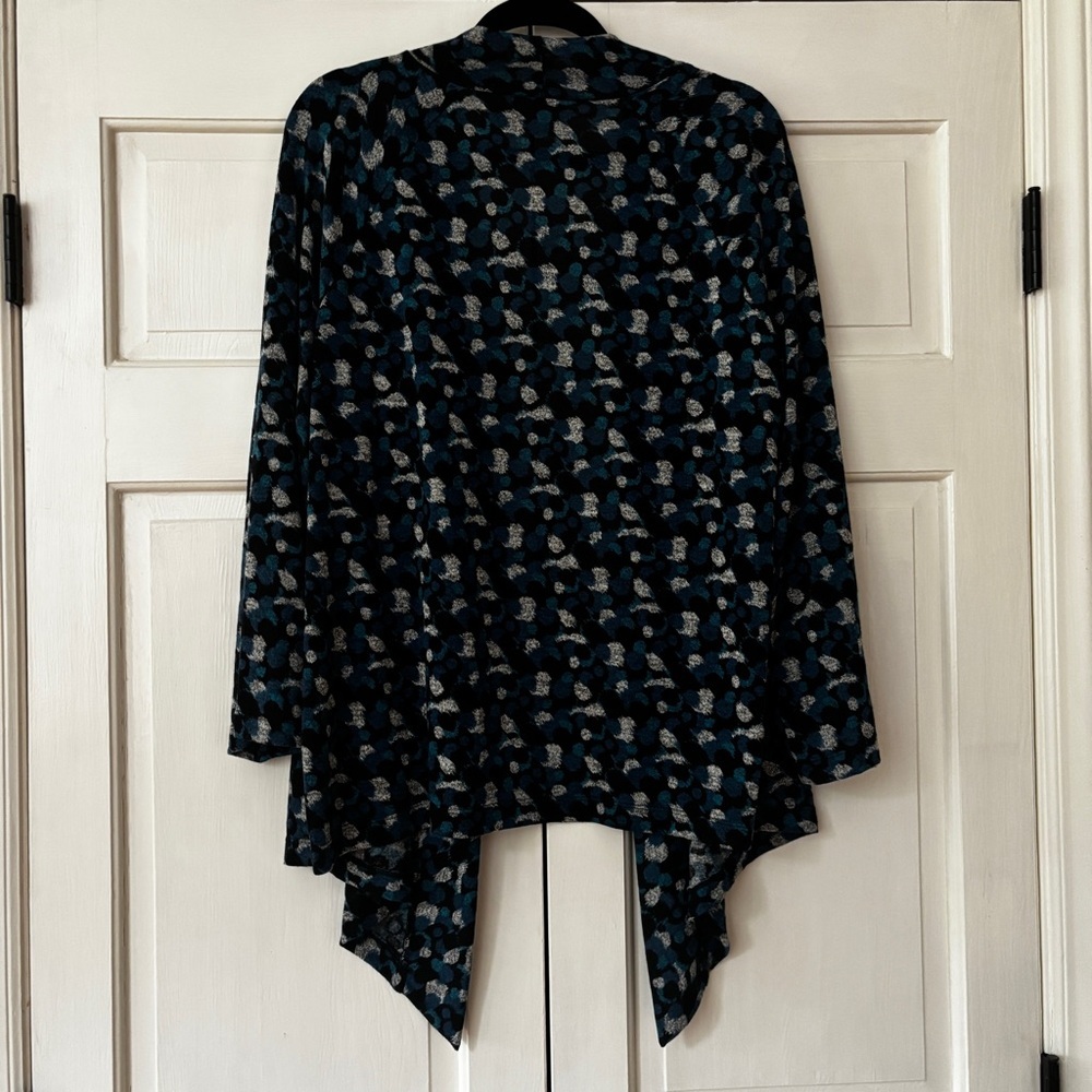 Chico's Size 3 Teal and Black Knit Open Front Waterfall Cardigan Chicos Size XL - Picture 6 of 10